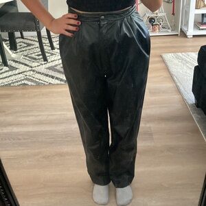 Petit 1980’s vintage black leather high waisted trousers